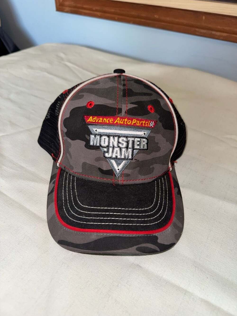 Advance Auto Parts Monster Jam Trucker Hat Gray Camo Mesh Snapback Baseball Cap